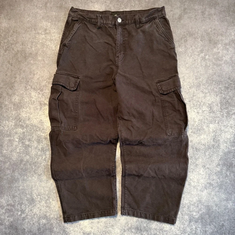 HM Baggy Fit Coupe Baggy Mens Carpenter Pants Black 34x30 Cotton Canvas Workwear
